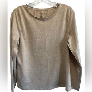 Talbots Heather Gold metallic Long Sleeve tee Shirt round neck comfortable